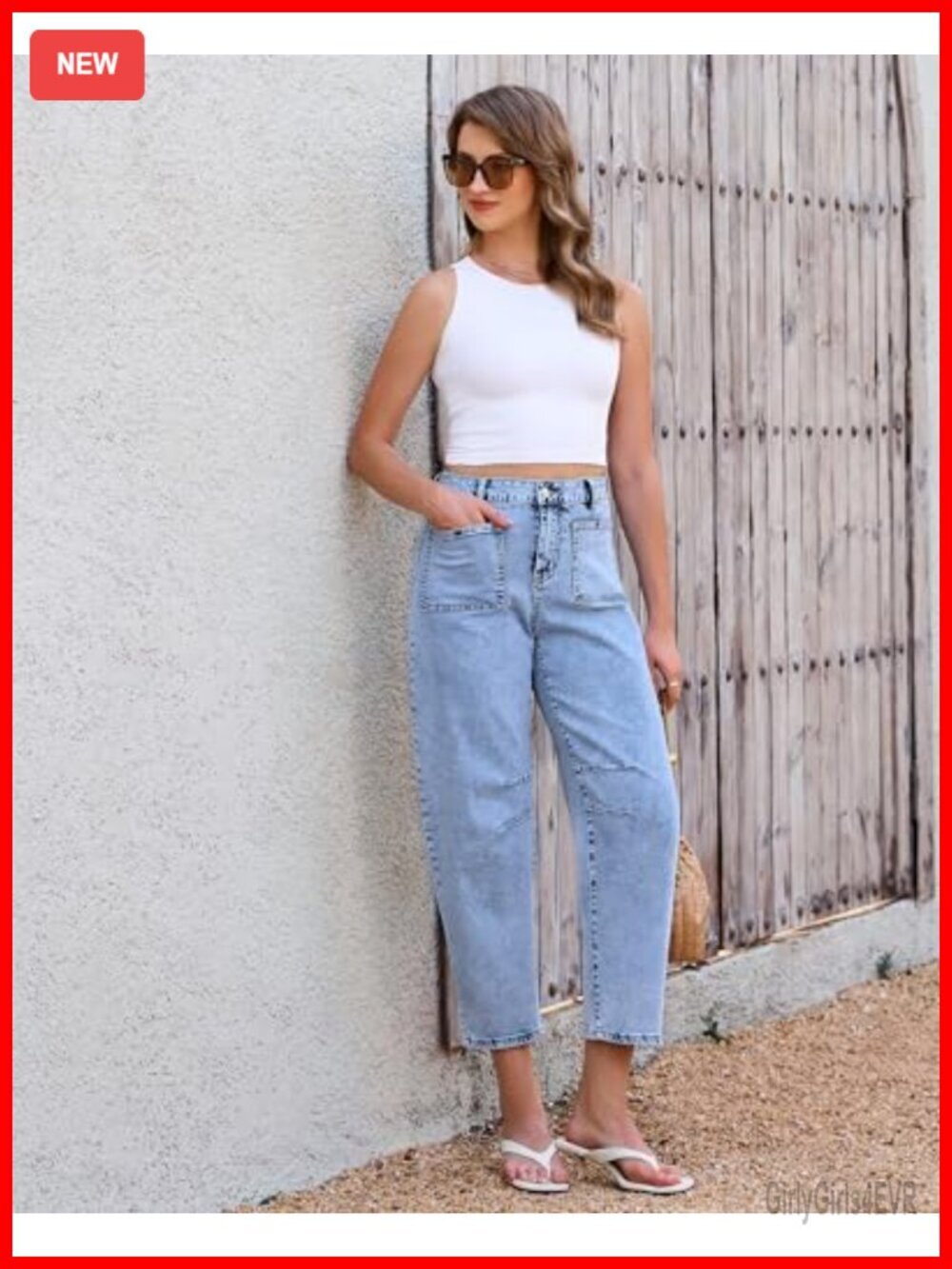 Barrel Jeans High Waisted Cropped Patch Pocket Baggy Stretch Denim - Picture 4 of 6